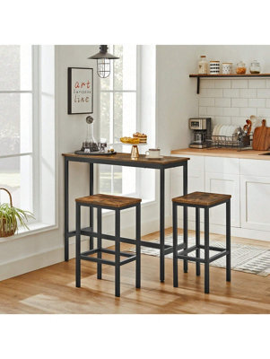 LEDREM Dining Table Set, Bar Table And Stools Set, Breakfast Bar Table With Bar Stools Set Of 2, Industrial Steel Frame - image 1