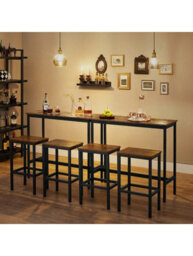 LEDREM Dining Table Set, Bar Table And Stools Set, Breakfast Bar Table With Bar Stools Set Of 2, Industrial Steel Frame - thumbnail 6