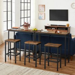 LEDREM Dining Table Set, Bar Table And Stools Set, Breakfast Bar Table With Bar Stools Set Of 2, Industrial Steel Frame - thumbnail 4