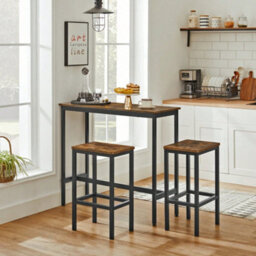 LEDREM Dining Table Set, Bar Table And Stools Set, Breakfast Bar Table With Bar Stools Set Of 2, Industrial Steel Frame - thumbnail 3
