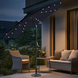 Sundaze Black 2.7M  Round Garden Parasol Umbrella Outdoor Patio Solar Led Lights Crank Tilt With Base - thumbnail 1