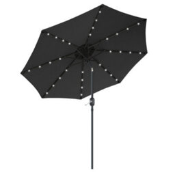 Sundaze Black 2.7M  Round Garden Parasol Umbrella Outdoor Patio Solar Led Lights Crank Tilt With Base - thumbnail 2