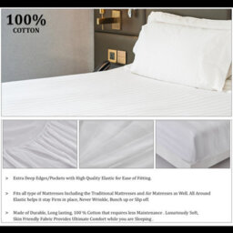 Neel Blue 300Tc White Fitted Sheet Satin Stripe, Single Size, 90Cmx190Cmx30Cm - thumbnail 4