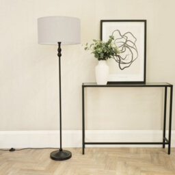 Valuelights Maggie Black Metal Candlestick Floor Lamp With White Fabric Lamp Shade - thumbnail 5