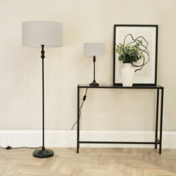 Valuelights Maggie Black Metal Candlestick Floor Lamp With White Fabric Lamp Shade - thumbnail 3