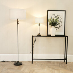 Valuelights Maggie Black Metal Candlestick Floor Lamp With White Fabric Lamp Shade - thumbnail 4