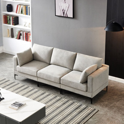 Grey 3-Seater Sofa Set With Pillows, Grey Sofa With Black Metal Legs - image 1