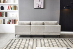 Grey 3-Seater Sofa Set With Pillows, Grey Sofa With Black Metal Legs - thumbnail 2