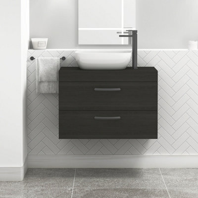 Royal Bathrooms 800mm Wall Hung Vanity Unit 2 Drawer Hale Black & Elva Countertop Basin With Matt Black Handle - image 1