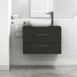 Royal Bathrooms 800mm Wall Hung Vanity Unit 2 Drawer Hale Black & Elva Countertop Basin With Matt Black Handle - thumbnail 1