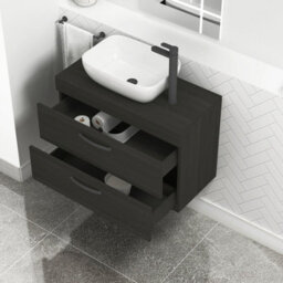Royal Bathrooms 800mm Wall Hung Vanity Unit 2 Drawer Hale Black & Elva Countertop Basin With Matt Black Handle - thumbnail 3