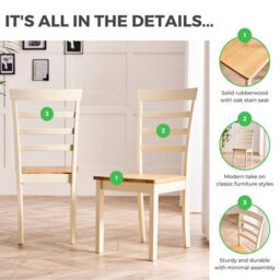 Furniturebox Uk 2X Wood Dining Chair - Whitby Cream Wooden Chairs - Oak Stain Seat - Solid Rubberwood Pair Of Dining Room Chairs - thumbnail 7