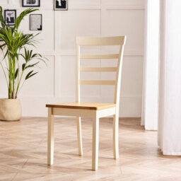 Furniturebox Uk 2X Wood Dining Chair - Whitby Cream Wooden Chairs - Oak Stain Seat - Solid Rubberwood Pair Of Dining Room Chairs - thumbnail 2
