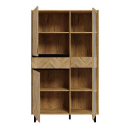 Wyld Haus Hanover Oak-Effect Display Cabinet 2 Doors 1 Drawer 8 Shelves Chevron Design - thumbnail 5