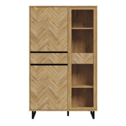 Wyld Haus Hanover Oak-Effect Display Cabinet 2 Doors 1 Drawer 8 Shelves Chevron Design - thumbnail 3