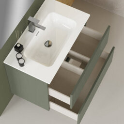 Banyetti Muscat Sage Fluted Double Drawer Wall Hung Vanity Unit Including Basin 800mm X 460mm - thumbnail 4