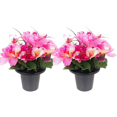 Urbn-Living Pink Peony & Foxtail Set Of 2 Artificial Silk Flower Grave Pot Memorial Arrangement Graveside Cemetery - image 1