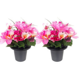 Urbn-Living Pink Peony & Foxtail Set Of 2 Artificial Silk Flower Grave Pot Memorial Arrangement Graveside Cemetery