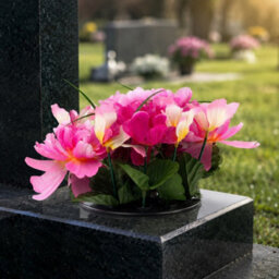 Urbn-Living Pink Peony & Foxtail Set Of 2 Artificial Silk Flower Grave Pot Memorial Arrangement Graveside Cemetery - thumbnail 2