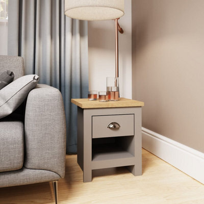 Timber Art Design Lisbon Bedside Cabinet Bedroom Furniture Nightstand Table 1 Drawer Light Grey - image 1