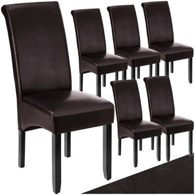Tectake Set Of 6 Dining Chair - Ergonomic Seat Shape, High Backrest, Padded, Faux Leather  - Brown