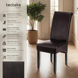 Tectake Set Of 6 Dining Chair - Ergonomic Seat Shape, High Backrest, Padded, Faux Leather  - Brown - thumbnail 2