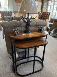 Elm Home And Garden Wooden Dark Brown Black Metal Oval Nest Of Two 2 Tables End Side Lamp H61 X W62 X D32Cm - thumbnail 2