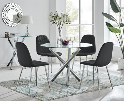 Furniturebox Uk Selina Round Dining Table And 4 Black Corona Silver Leg Chairs - image 1