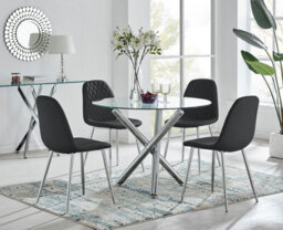 Furniturebox Uk Selina Round Dining Table And 4 Black Corona Silver Leg Chairs - thumbnail 1