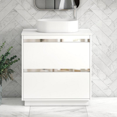 Royal Bathrooms Orion 800mm Matt White Floor Standing Plain White Countertop Vanity Unit 2 Drawer With Peak Basin & Chrome Accent Trim - image 1