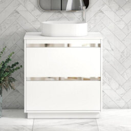 Royal Bathrooms Orion 800mm Matt White Floor Standing Plain White Countertop Vanity Unit 2 Drawer With Peak Basin & Chrome Accent Trim - thumbnail 1