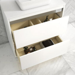 Royal Bathrooms Orion 800mm Matt White Floor Standing Plain White Countertop Vanity Unit 2 Drawer With Peak Basin & Chrome Accent Trim - thumbnail 4