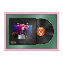 "AK Frames 25X17"" Pink Classic Vinyl Record Frame With Emerald Mount For 12 Inch Lp Cover & Disc - Overlapped Design"