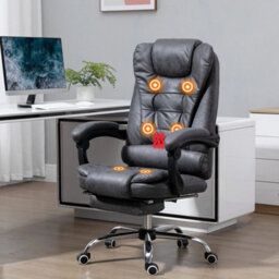 High Back Heated Massage Office Chair With 6 Vibration Points, Dark Grey - thumbnail 6