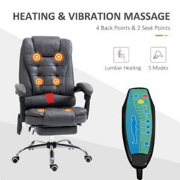 High Back Heated Massage Office Chair With 6 Vibration Points, Dark Grey - thumbnail 3