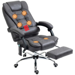 High Back Heated Massage Office Chair With 6 Vibration Points, Dark Grey - thumbnail 1