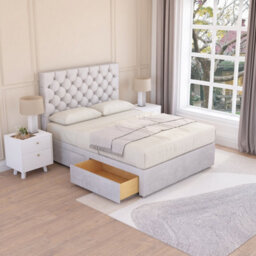 Sloomy Mayfair Silver Plush 3Ft Memory Foam Bed Set With 2 Drawers, Mattress & Headboard- Single - thumbnail 1