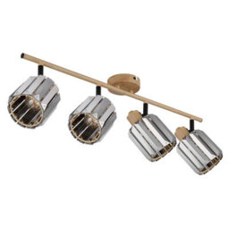 Luminosa Lighting Luminosa Run Ceiling Spotlight Bar Wood Look K5 Crystals Smoke Colored 4X E14 - thumbnail 2