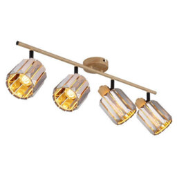 Luminosa Lighting Luminosa Run Ceiling Spotlight Bar Wood Look K5 Crystals Smoke Colored 4X E14 - thumbnail 1