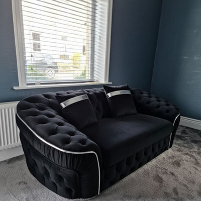 Stratus Interiors Ambassador Black Sofa Chesterfield Toronto Silver Trim Plush Velvet