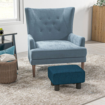 Homcom Chic Linen Fabric Footstool Ottoman Cube With 4 Plastic Legs Blue - image 1