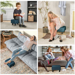Homcom Chic Linen Fabric Footstool Ottoman Cube With 4 Plastic Legs Blue - thumbnail 6