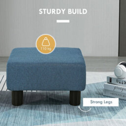 Homcom Chic Linen Fabric Footstool Ottoman Cube With 4 Plastic Legs Blue - thumbnail 5