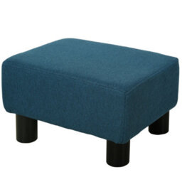 Homcom Chic Linen Fabric Footstool Ottoman Cube With 4 Plastic Legs Blue - thumbnail 2