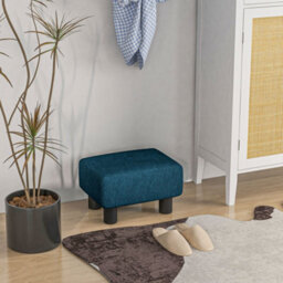 Homcom Chic Linen Fabric Footstool Ottoman Cube With 4 Plastic Legs Blue - thumbnail 7