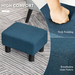 Homcom Chic Linen Fabric Footstool Ottoman Cube With 4 Plastic Legs Blue - thumbnail 4