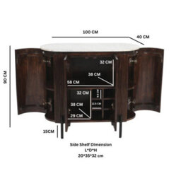 Wyld Haus Alabama Ribbed Mango Wood Sideboard With Marble Top And Metal Legs - thumbnail 3