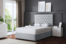 DS Living Seraphine Silver Upholstered Divan Bed With Headboard And Four Drawers Small Double - thumbnail 1