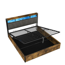Abrihome 5Ft King Bed Frame W/ Hydraulic Storage, Rgb Led Headboard, Usb/type-C Charging, No Box Spring Needed, Black+Walnut - thumbnail 8
