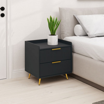 Homcom Bedside Table With 2 Drawers For Bedroom, Living Room, Black - image 1